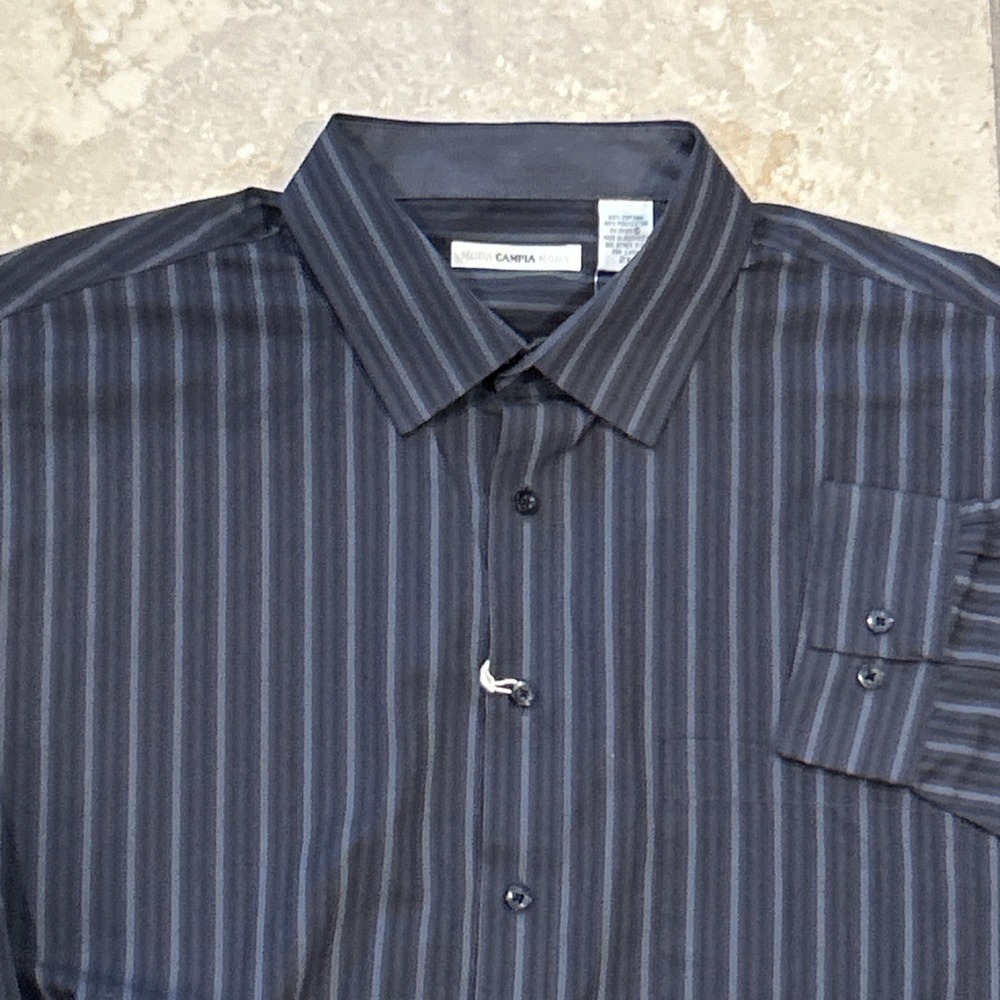 Moda Campia Moda Sport Shirt Long Sleeve Mens 2X‎ Grey Stripe Stretch Button